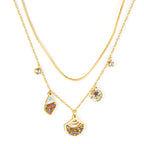 Collier multi-rangs pour femme avec pendentifs colorés