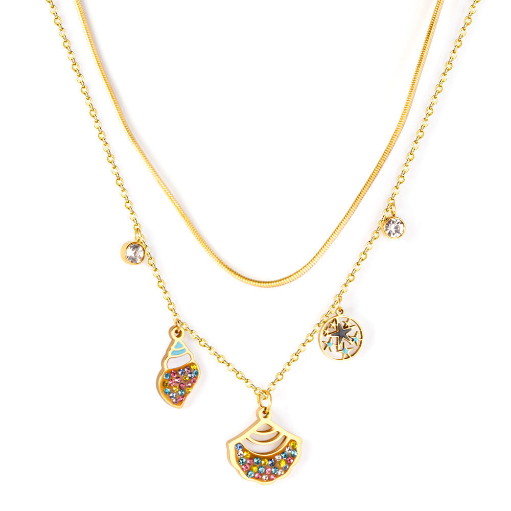 Collier multi-rangs pour femme avec pendentifs colorés
