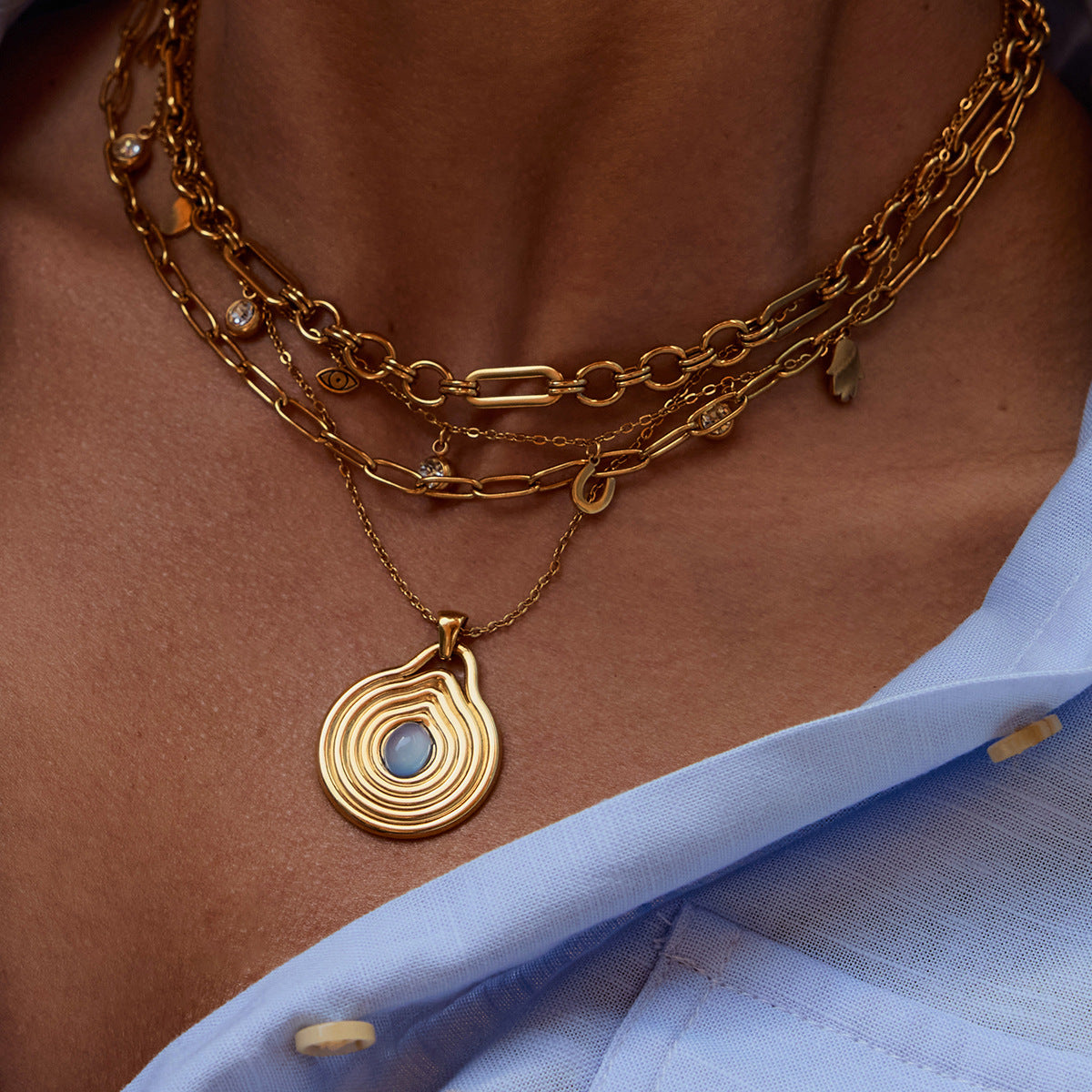 Collier pour femme avec pendentif spirale en acier inoxydable