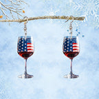 Boucles d'oreilles pendantes verre à vin avec émail drapeau américain