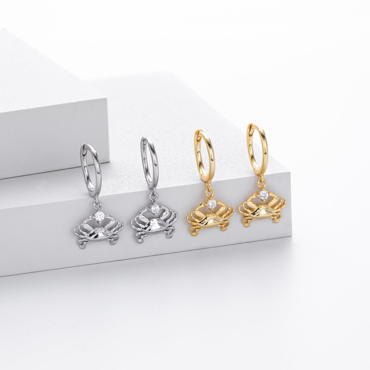 Boucles d'oreilles pendantes pour femmes avec motif crabe en argent sterling 925
