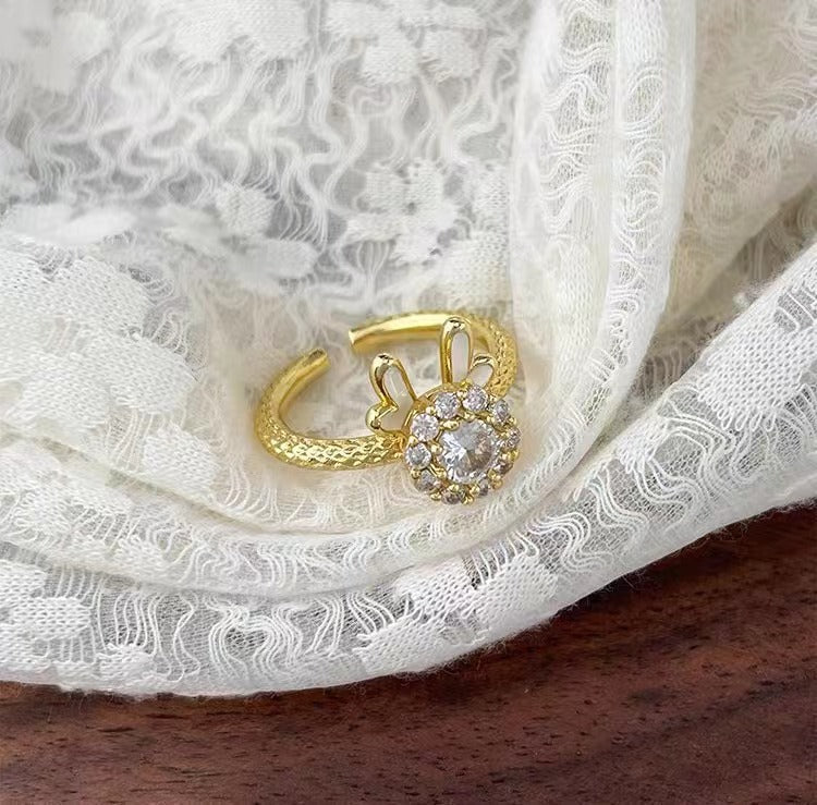 Bague texturée réglable pour femme avec cœur