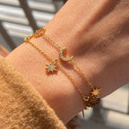 Chevillère pour femme avec breloques soleil et lune en acier inoxydable