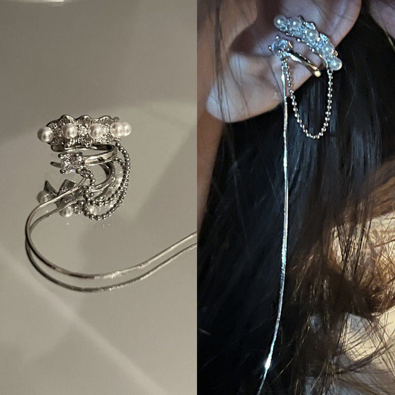 Bague chaîne élégante avec perle et cristal