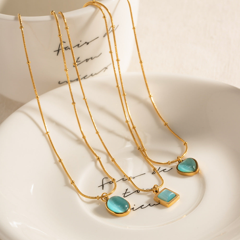Collier pour femme avec pendentif ovale en acier inoxydable