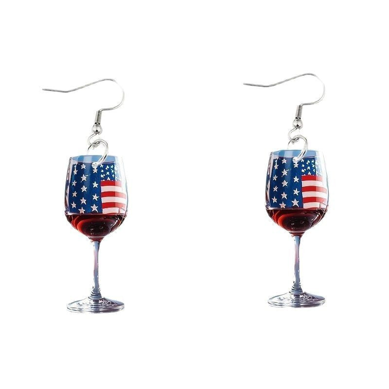 Boucles d'oreilles pendantes verre à vin avec émail drapeau américain