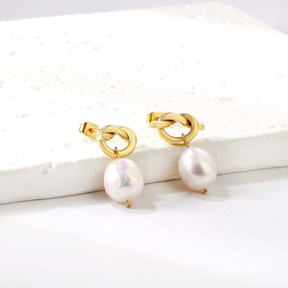 Boucles d'oreilles pendantes pour femme avec nœud et perles d'eau douce