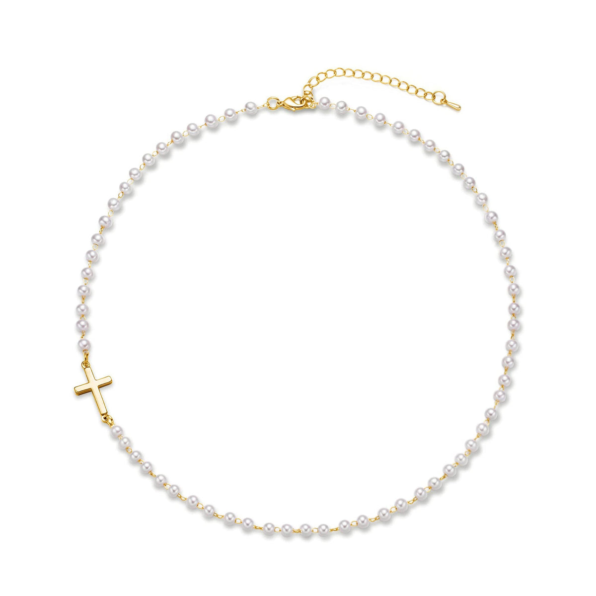 Collier ras-de-cou à perles fantaisie et croix