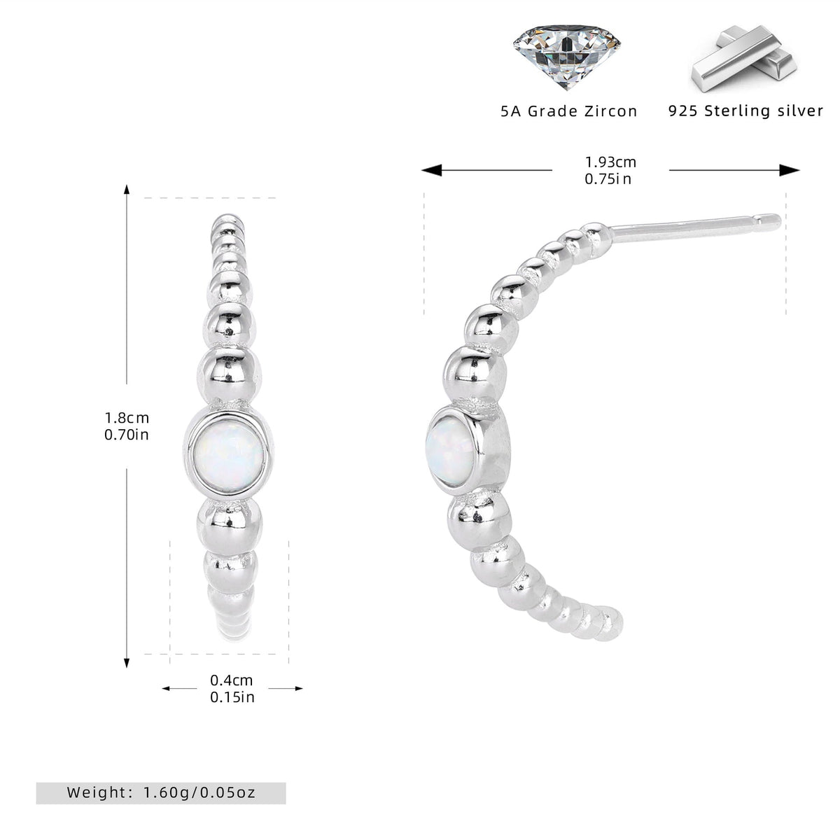 Boucles d'oreilles avec opale et argent sterling 925