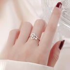 Bague ouverte double cœur pour femme en argent