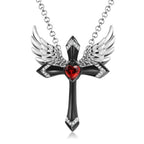 Collier pendentif croix ailes d'ange gothique