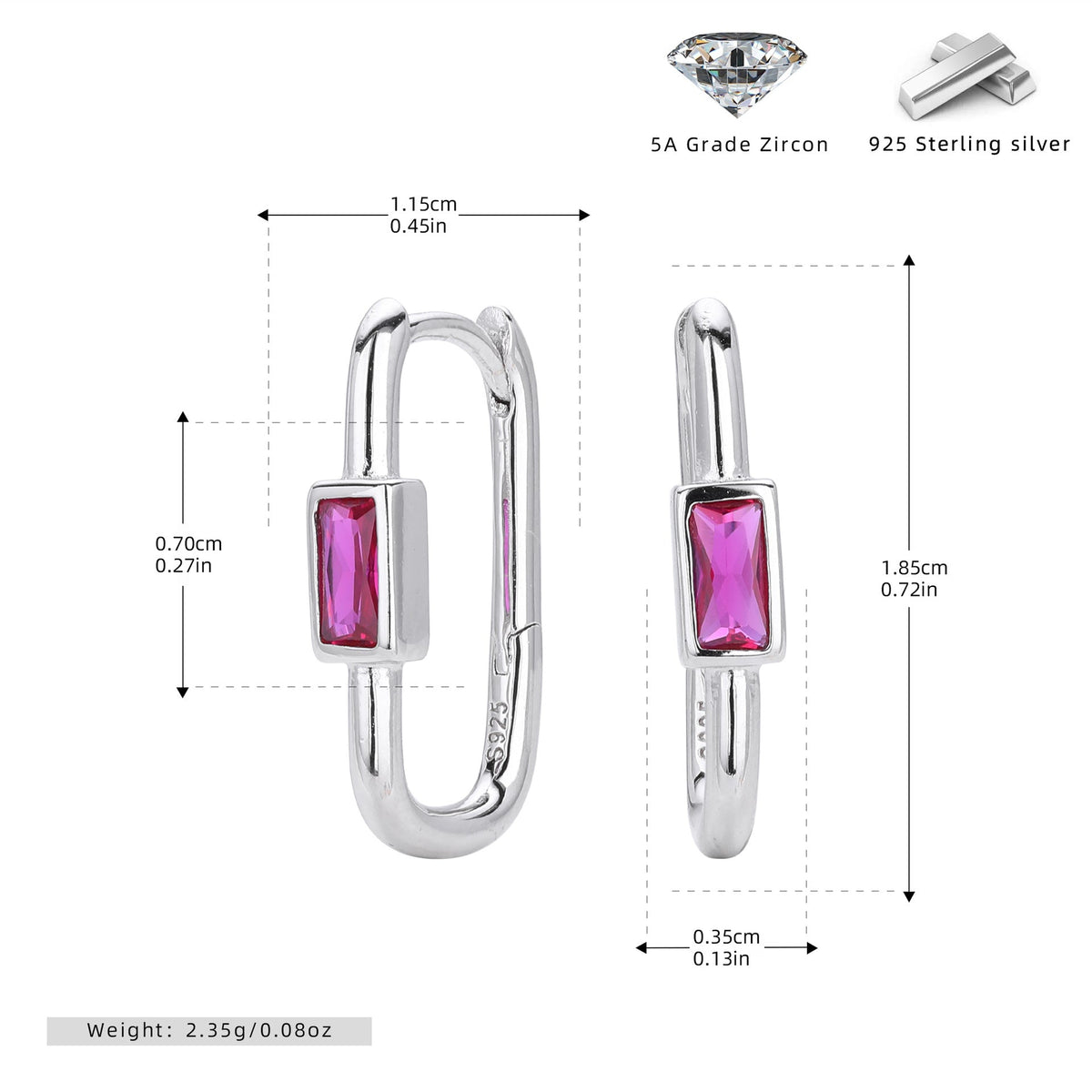 Clous d'oreilles en argent sterling 925 et zircon 5A