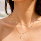 Collier double croix pour femme en acier inoxydable hypoallergénique