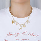 Collier pour femme avec pendentifs charmants en acier inoxydable