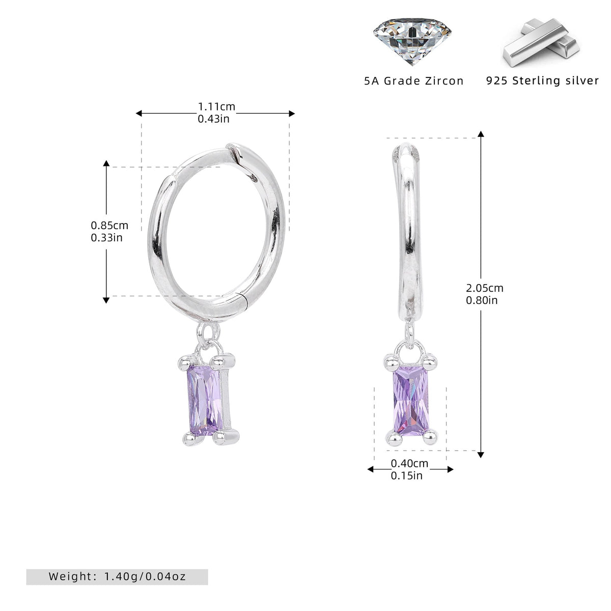 Boucles d'oreilles pendantes avec pendentif zircone