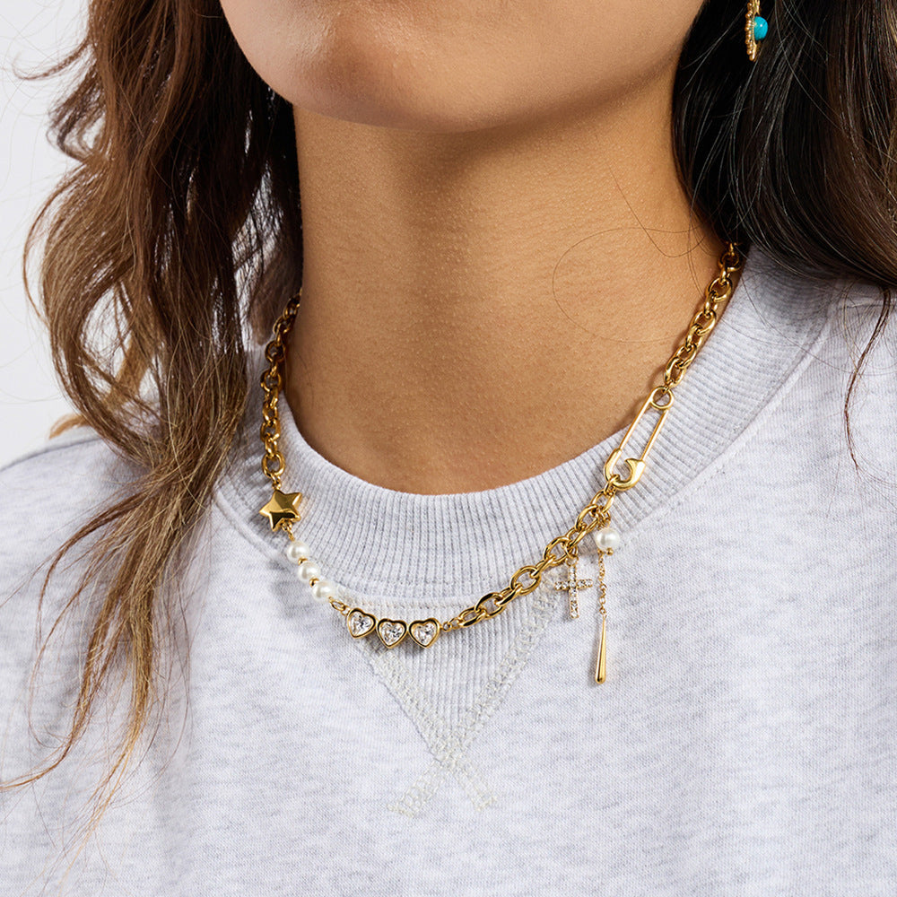 Bracelet pour femme en acier inoxydable avec pendentifs cristaux