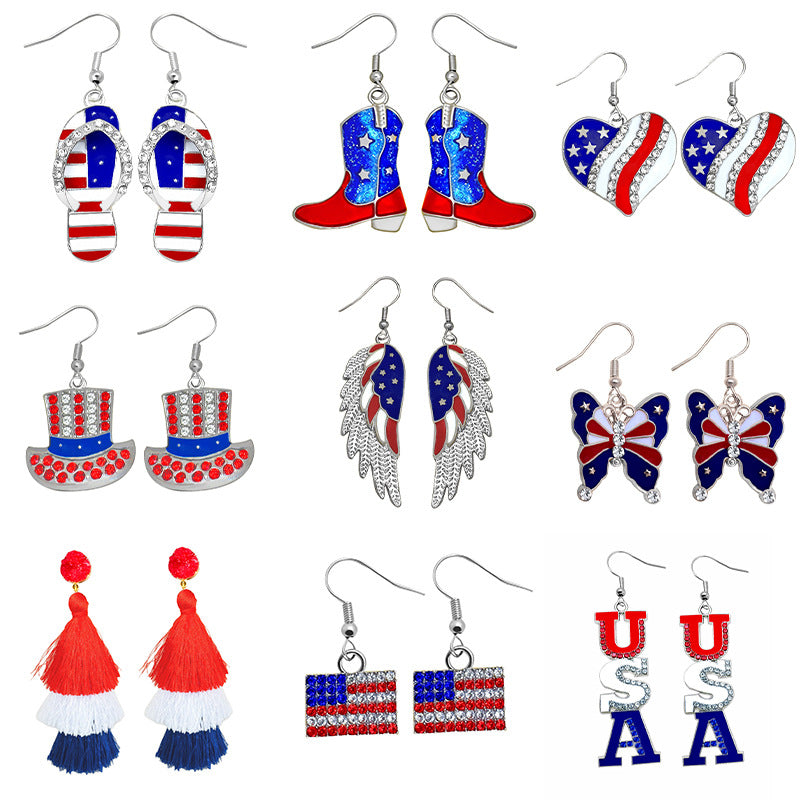 Boucles d'oreilles tongs avec cristaux et motif drapeau