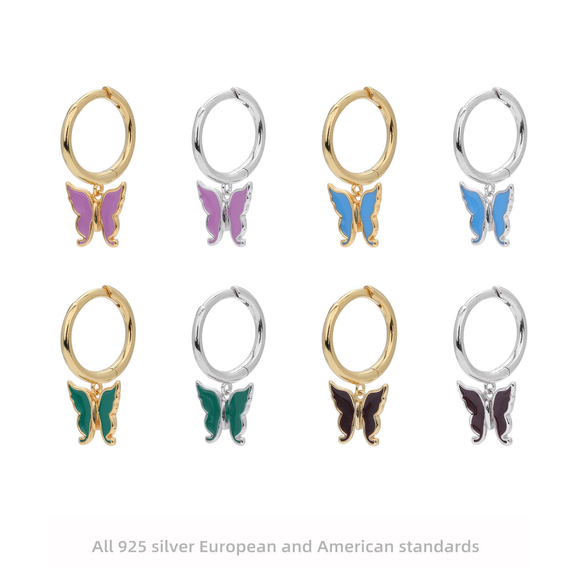 Boucles d'oreilles papillon en argent sterling 925
