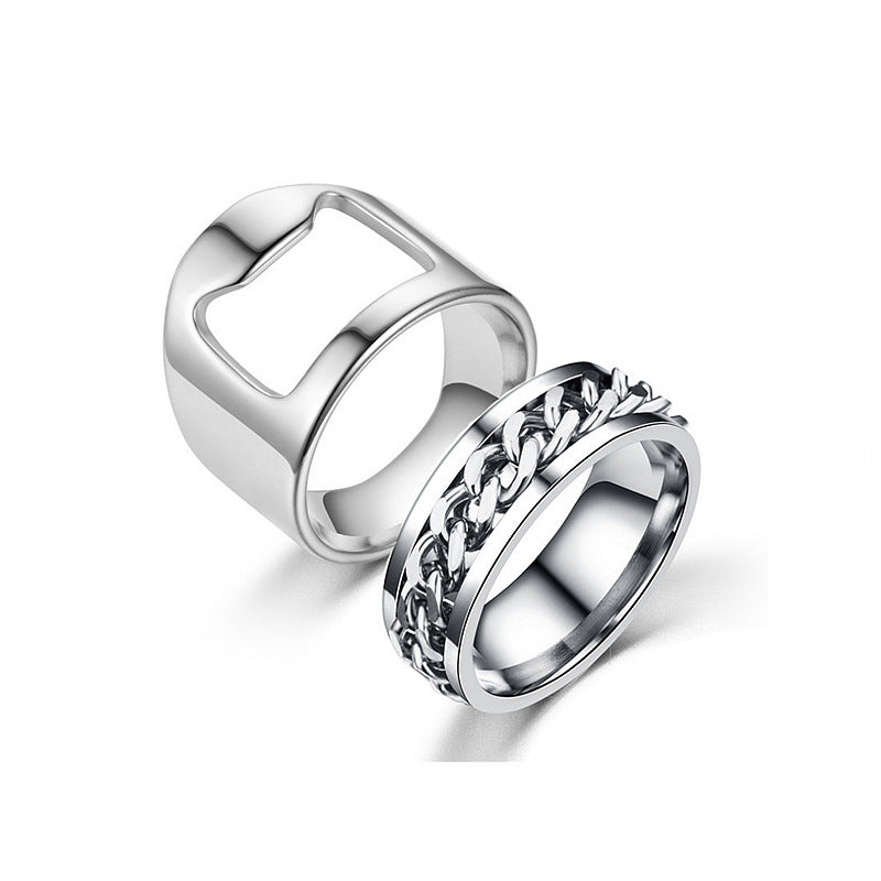 Bague pour homme au design moderne à maillons et blocs