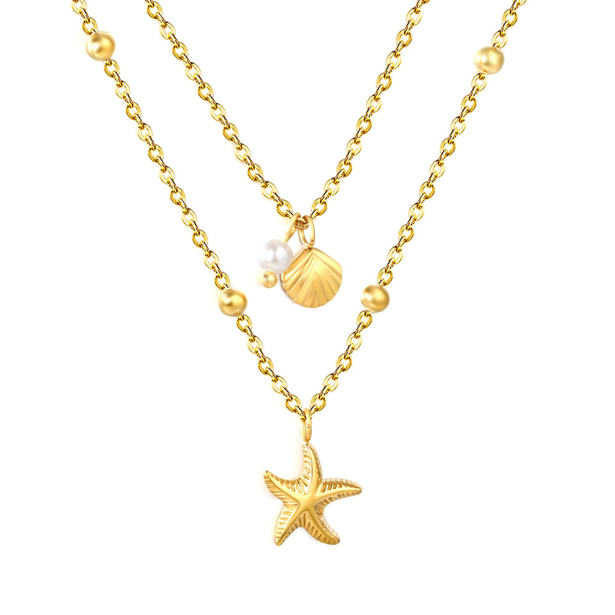 Collier pour femme avec pendentifs coquillages et étoiles