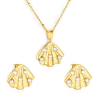 Parure de bijoux pour femme avec pendentif coquillage et zircone
