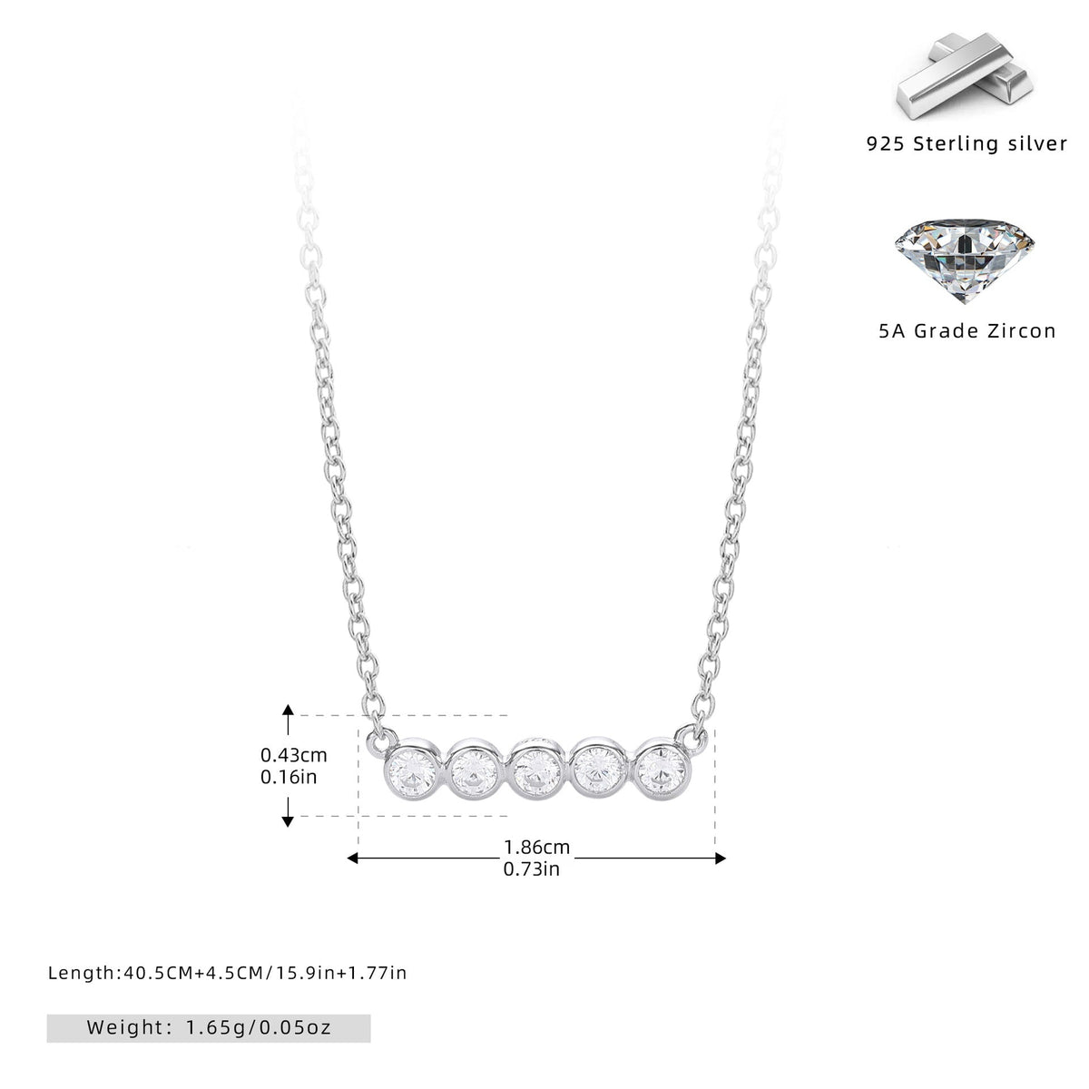 Collier pour femme en argent sterling 925 avec zircons