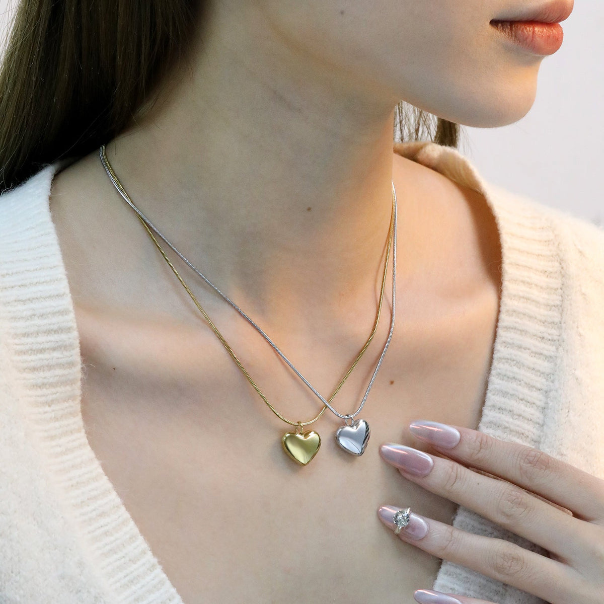 Collier pour femme avec pendentif cœur en acier inoxydable