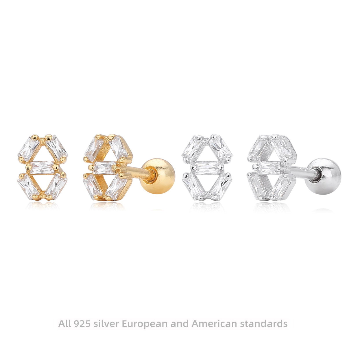 Ohrstecker für Damen mit 5A Zirkonia in geometrischem Design