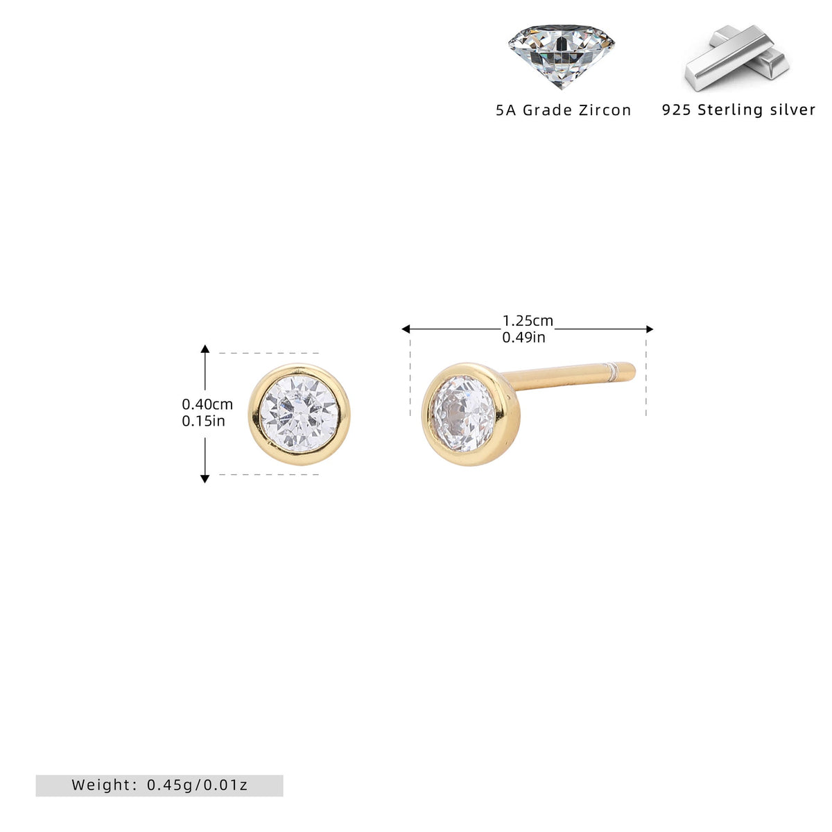 Damen Ohrstecker aus 925 Sterling Silber mit 5A Zirkonsteinen