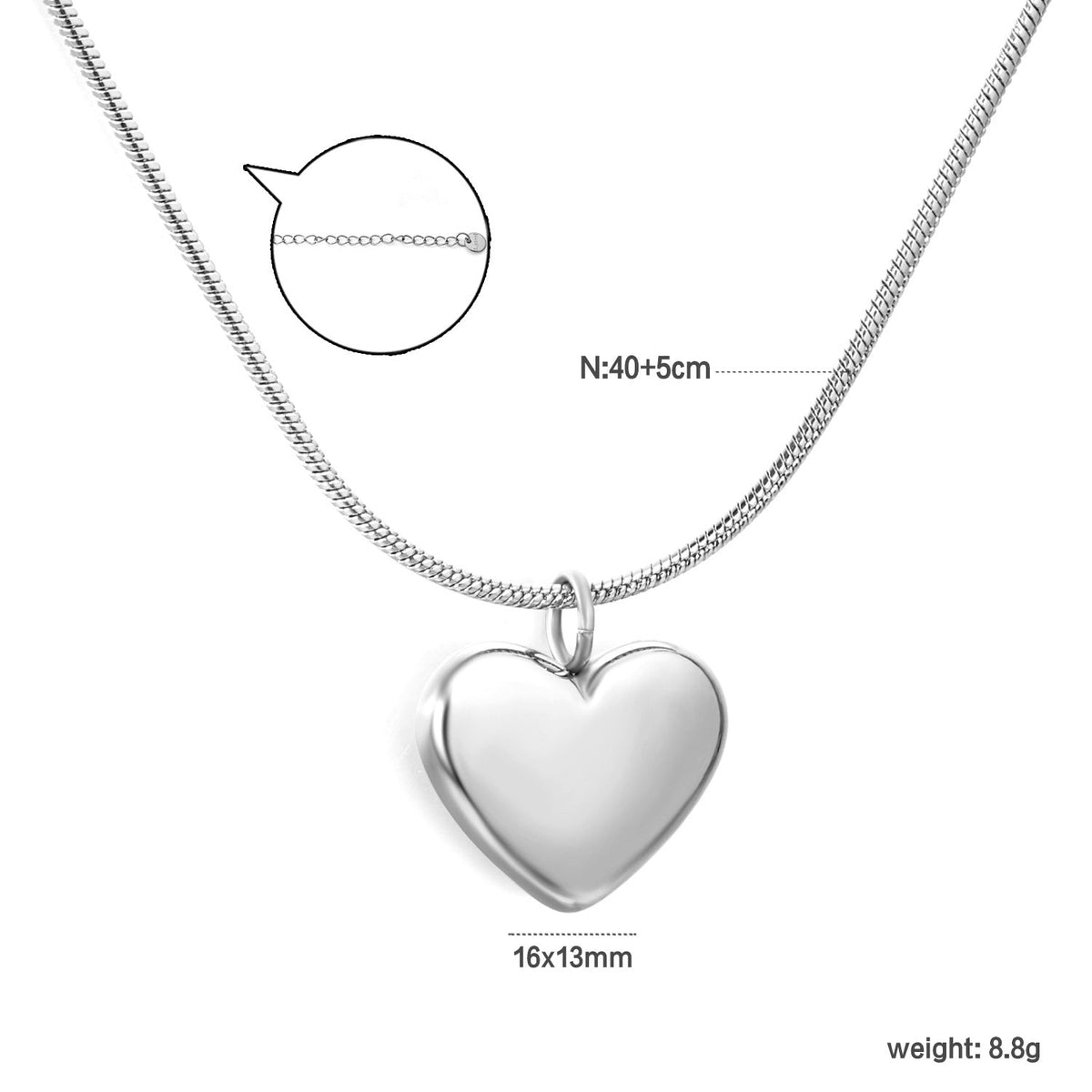 Collier pour femme avec pendentif cœur en acier inoxydable