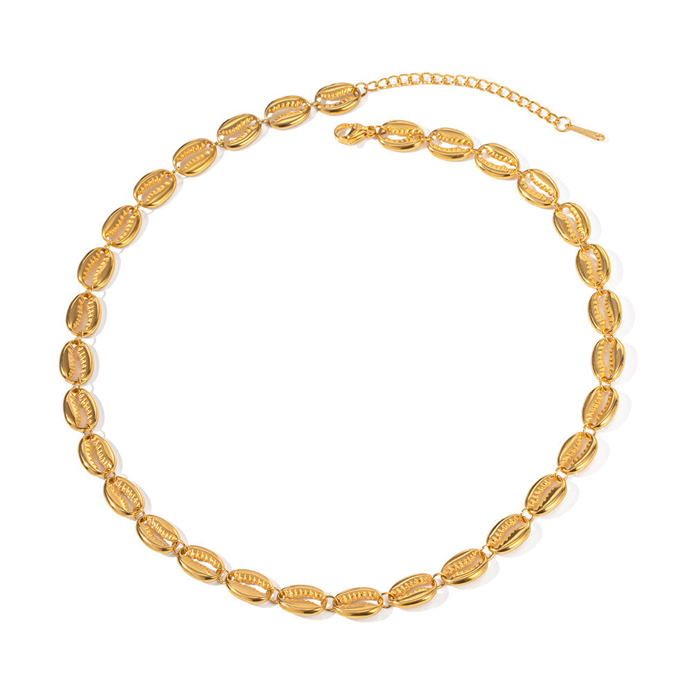 Collier pour femme avec pendentifs coquillages et fermoir réglable en acier inoxydable
