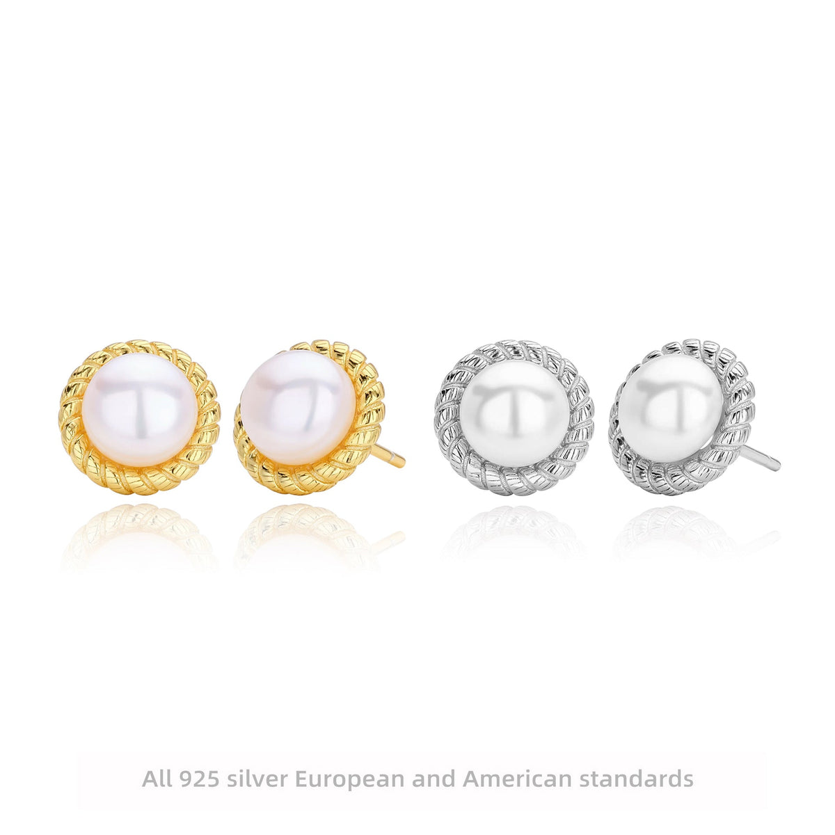 Boucles d'oreilles puces avec perle et motif tressé en argent 925