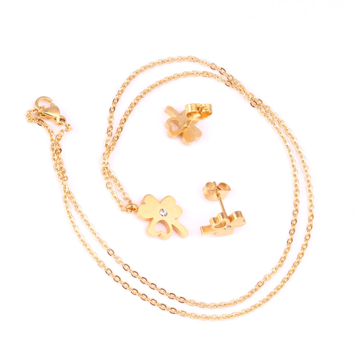 Parure de bijoux en acier inoxydable doré avec pendentifs cœur