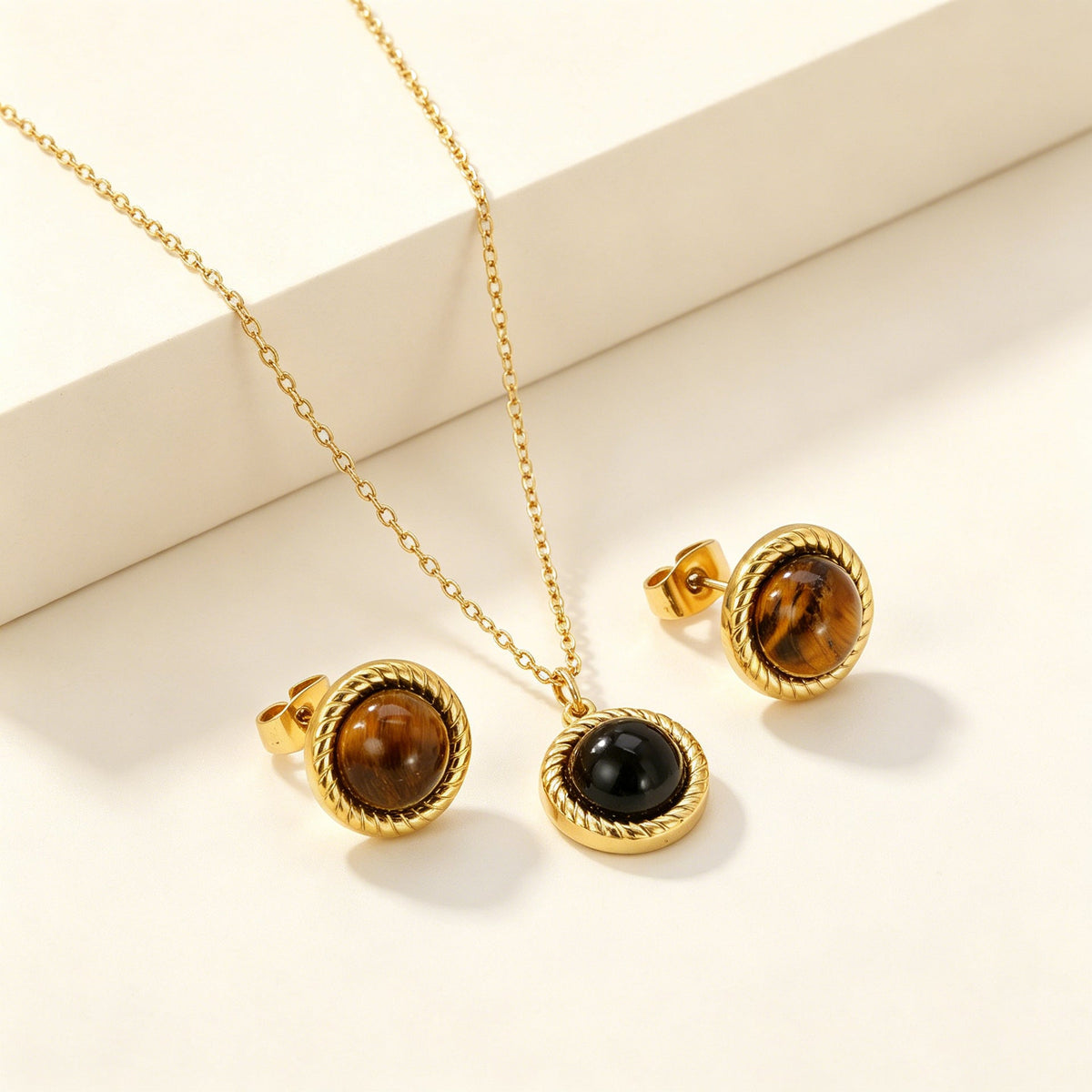 Parure de bijoux avec pendentif œil de tigre