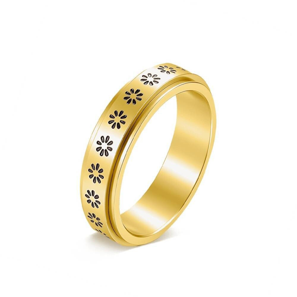 Bague pour homme à motif damier noir et blanc et détails dorés
