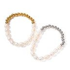Bracelet élastique pour femme avec perles et éléments en acier inoxydable