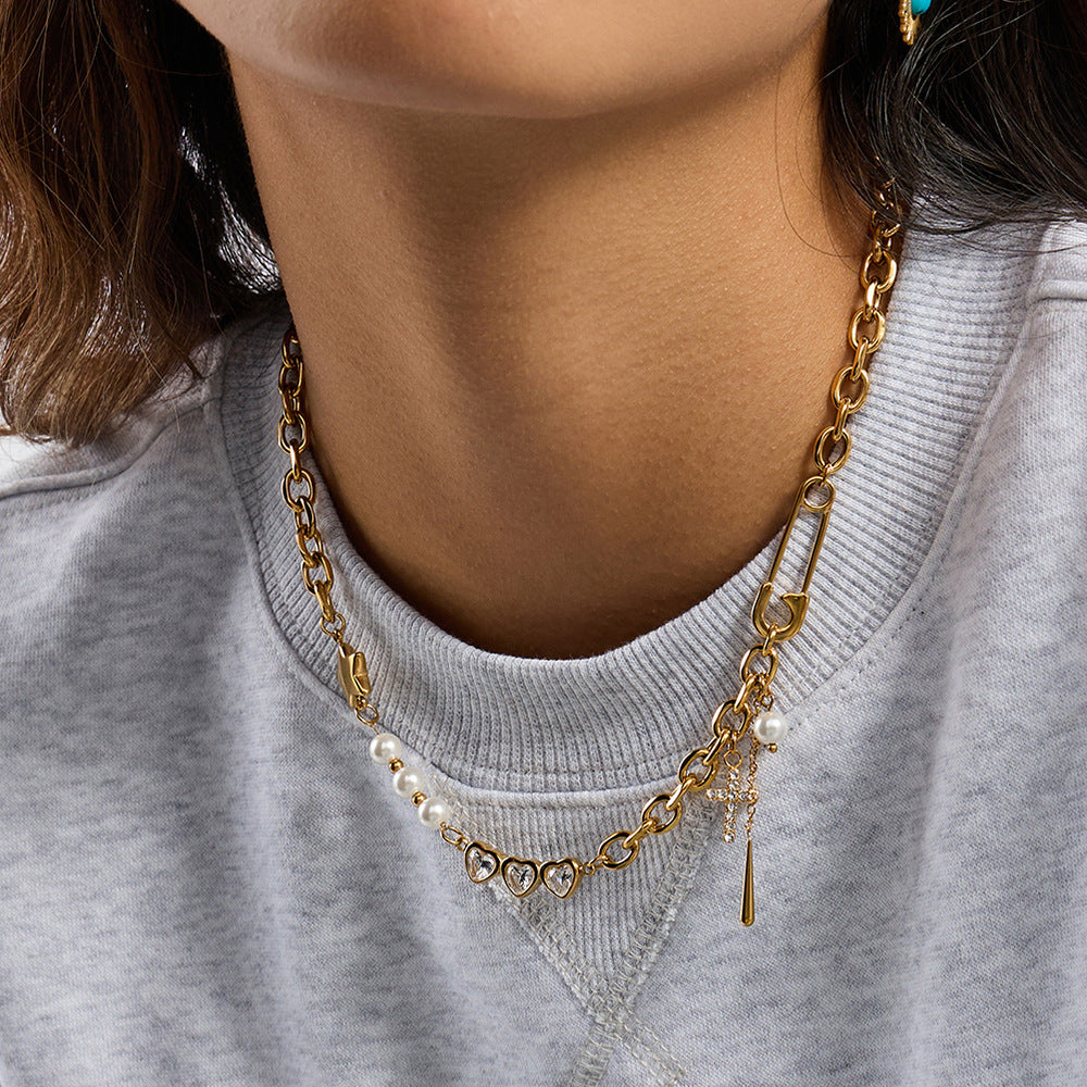 Bracelet pour femme en acier inoxydable avec pendentifs cristaux