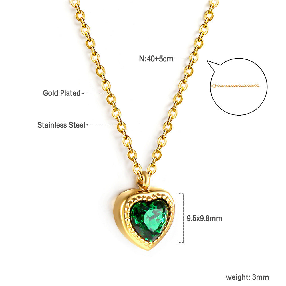 Collier pour femme avec pendentif cœur en acier inoxydable doré et zircon