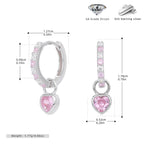 Boucles d'oreilles pendantes cœur en argent sterling 925 et zircone