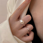 Bague en acier inoxydable pour femme avec perle