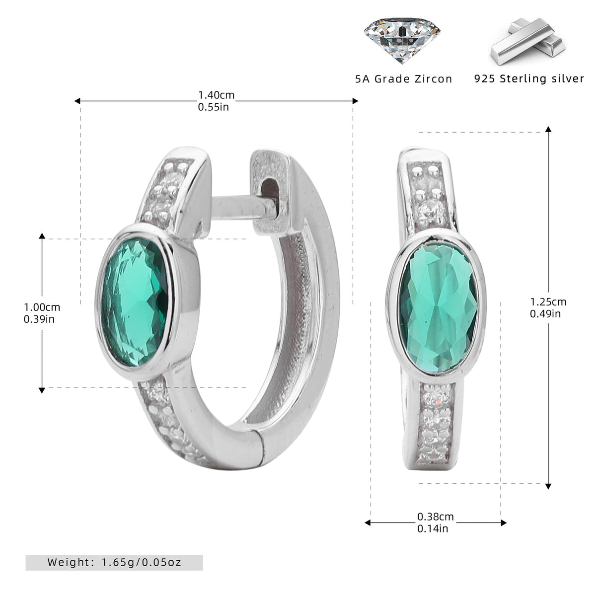 Boucles d'oreilles pendantes avec zircon ovale et monture en argent 925 doré