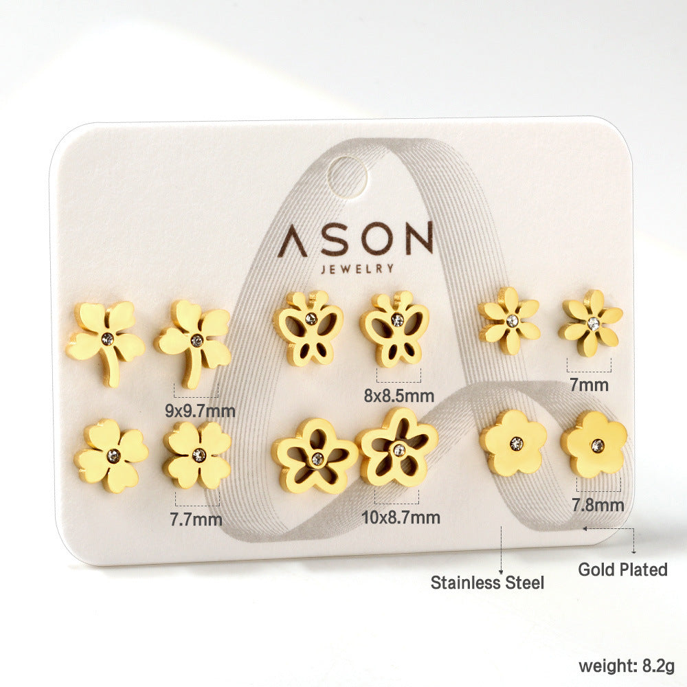 Set de boucles d'oreilles pour femme en acier inoxydable doré