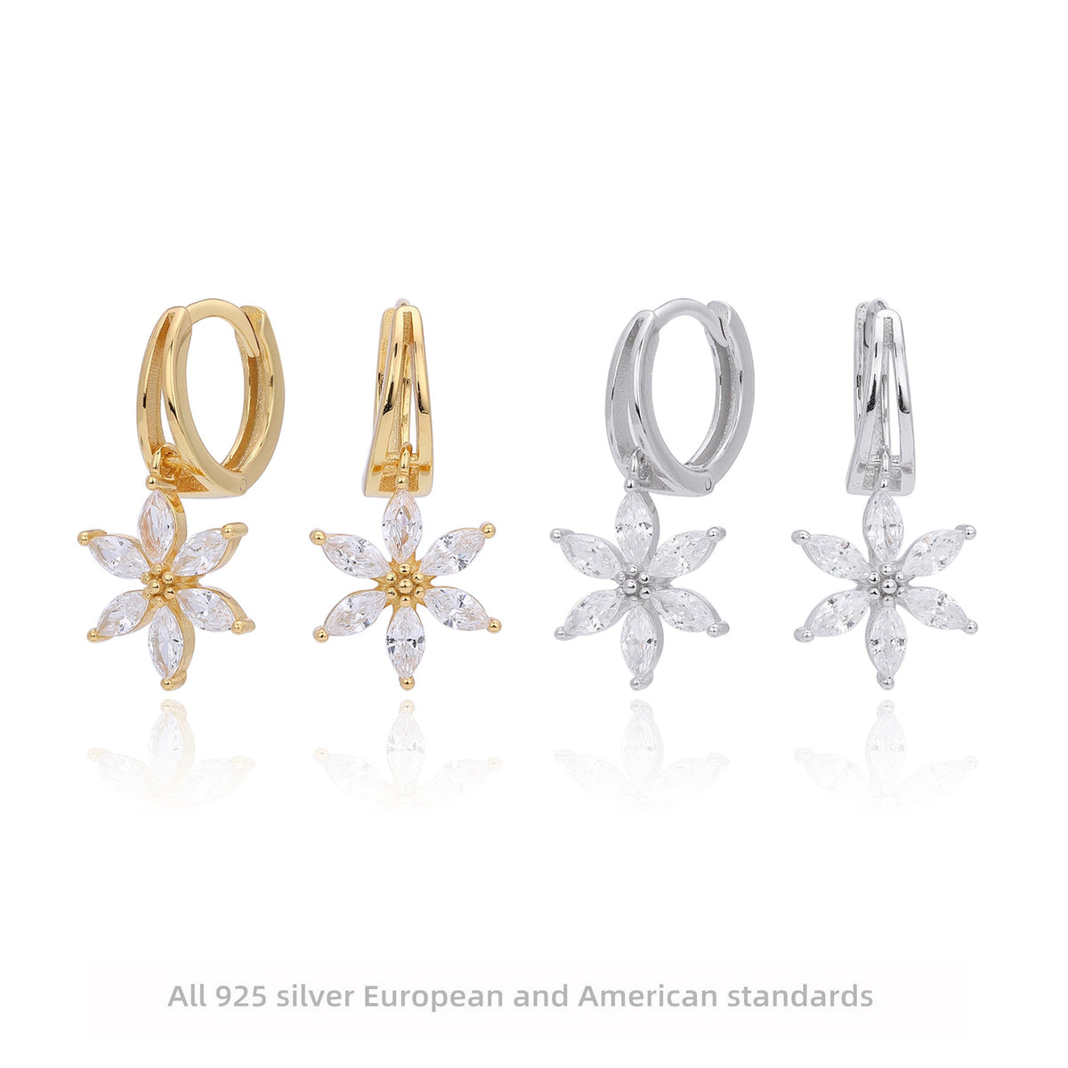 Boucles d'oreilles pendantes pour femme avec zircon et motif floral