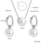 Parure de bijoux pour femme en acier inoxydable avec pendentifs perles