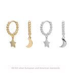 Ohrhänger mit Stern- und Mondanhängern aus 925 Sterling Silber