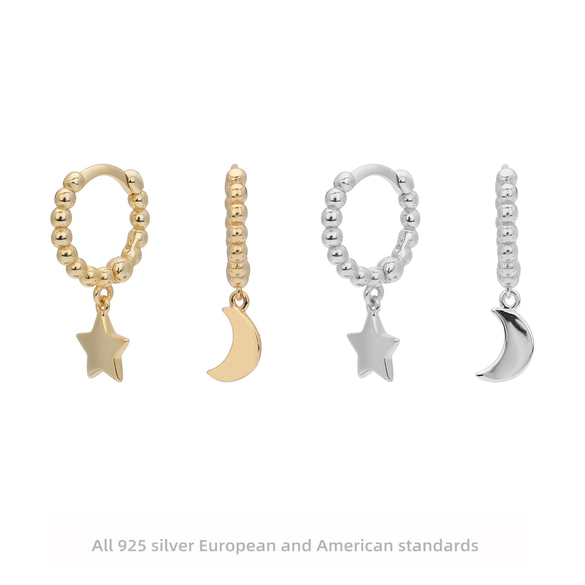 Ohrhänger mit Stern- und Mondanhängern aus 925 Sterling Silber