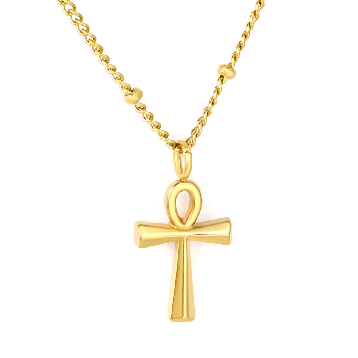 Collier pour femmes avec pendentif croix étincelant en acier inoxydable doré