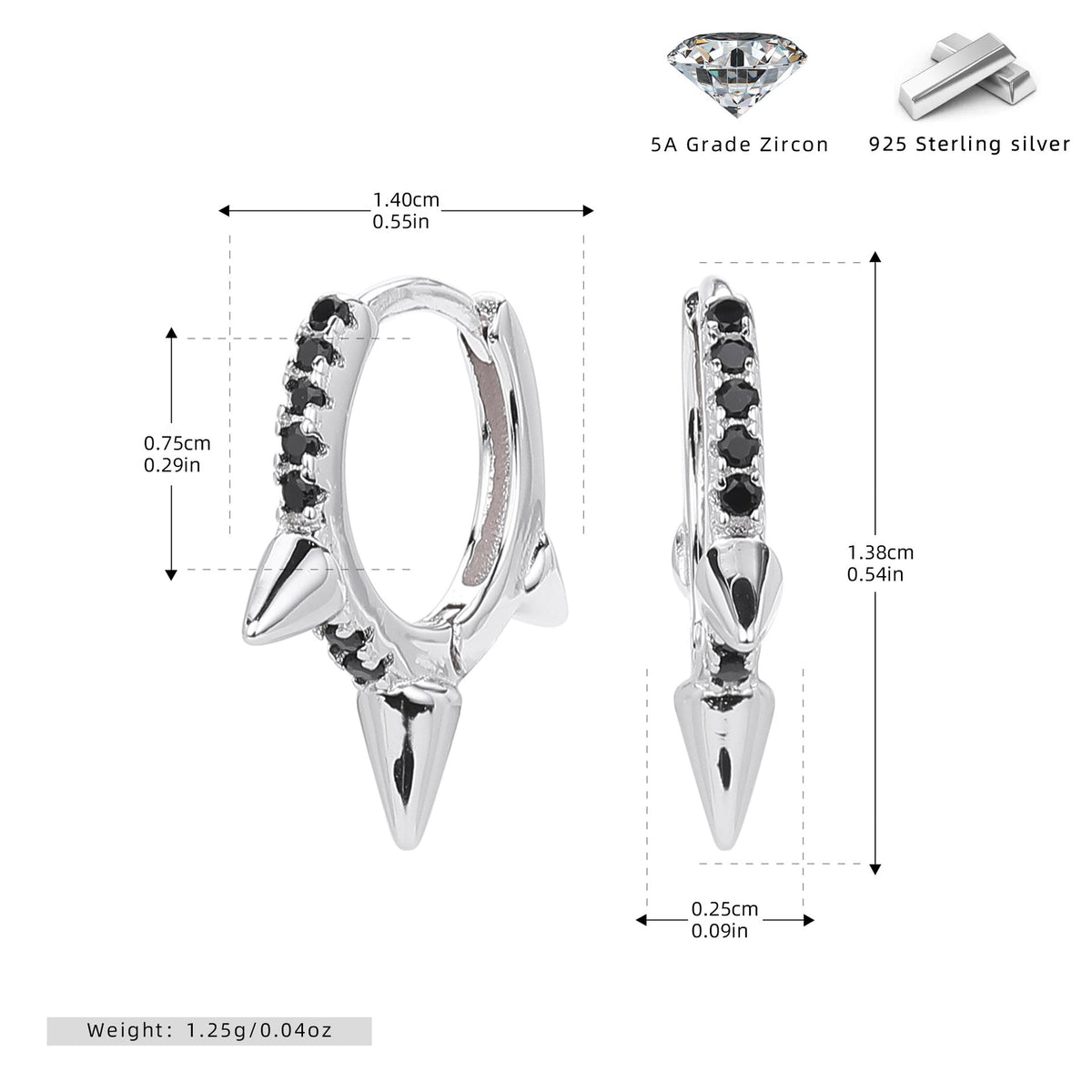 Boucles d'oreilles pour femme design pointu avec zircones