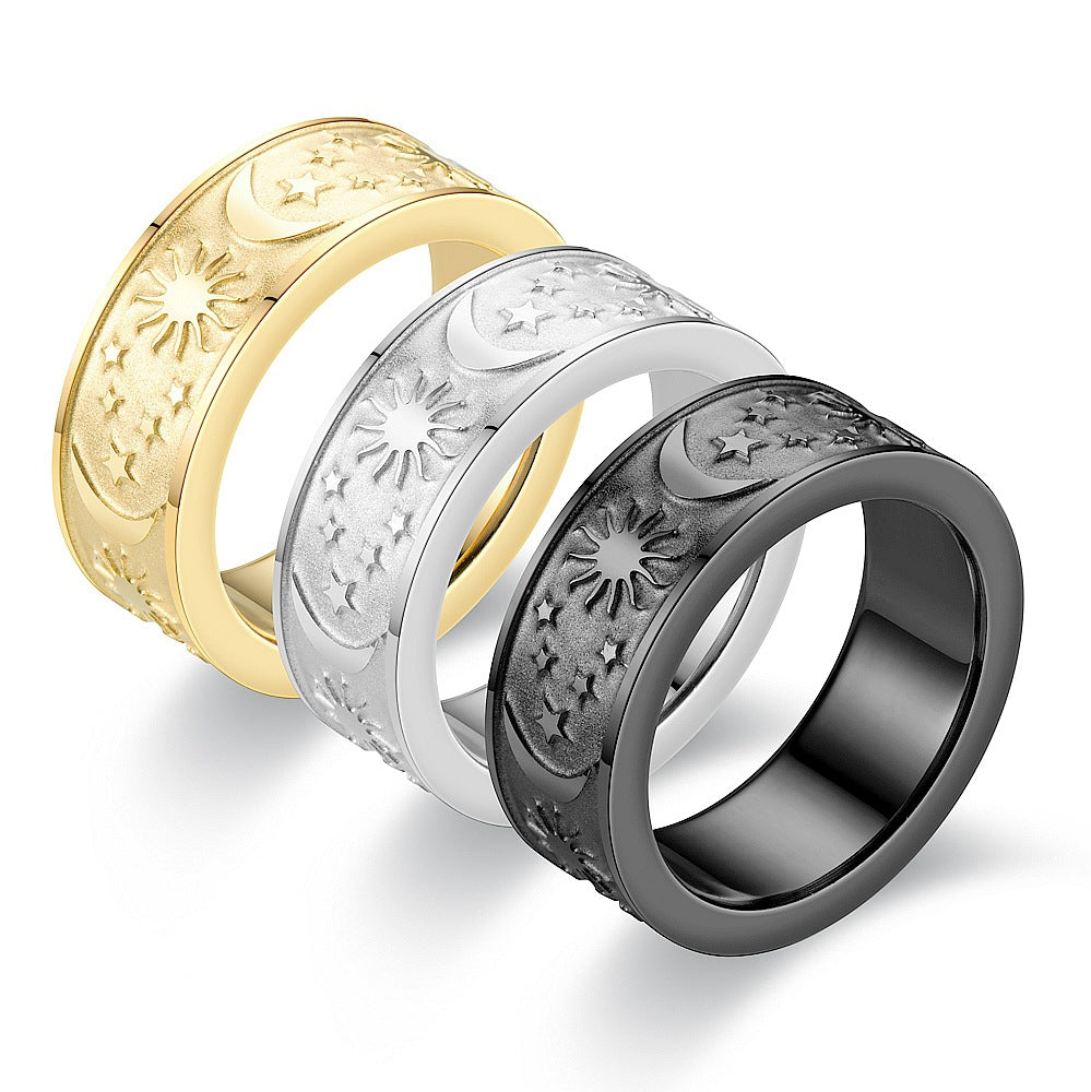 Bague pour homme avec motif soleil et lune