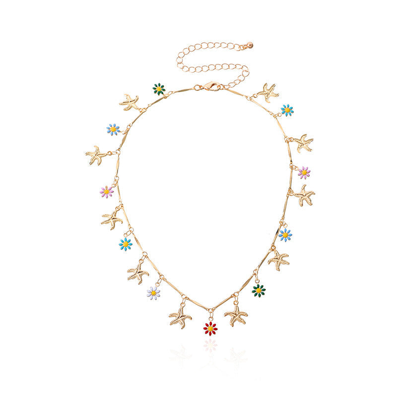 Collier pour femme avec pendentifs fleurs et oiseaux colorés